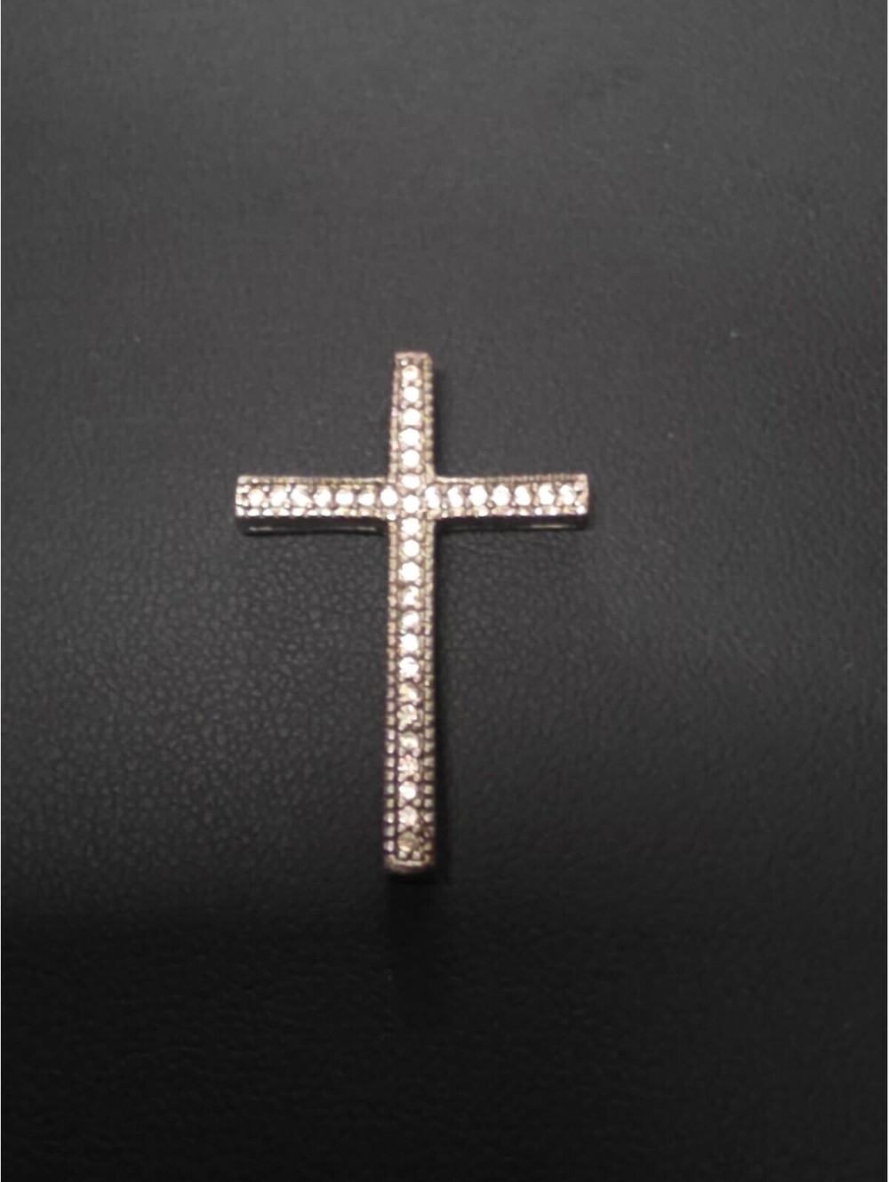 925 Sterling Silver Pave Clear CZ Cross Pendant Charm 2-Sided